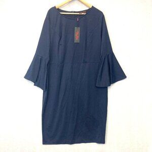 NWT Hanna Nicole Bell Sleeve Midi Dress Womens 22W Navy Blue Office Formal NEW